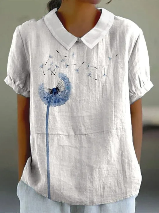 Blouses Simple Été Pissenlit Polyester Aucune élasticité Col Châle Régulier Droit Régulier pour Femmes