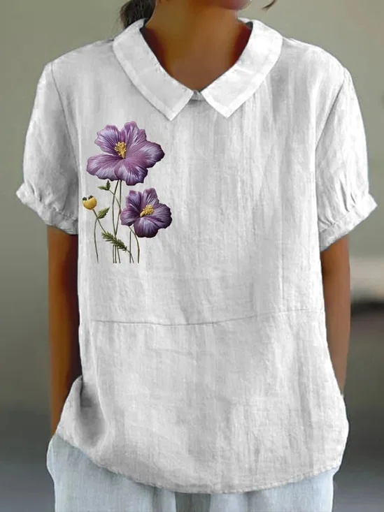 Blouses Femmes Simple Floral Été Coton Quotidien Ample Demi Manche Régulier Régulier