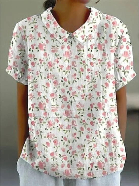 Blouses Décontracté Floral Été Polyester Aucune élasticité Demi Manche Régulier Droit Régulier pour Femmes