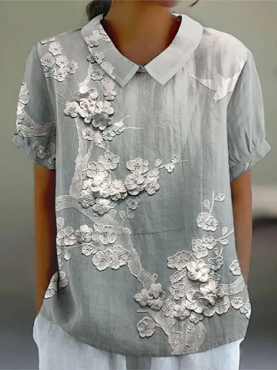 Chemises Décontracté Floral Été Polyester Imprimé Aucune élasticité Manches Courtes Régulier Droit pour Femmes