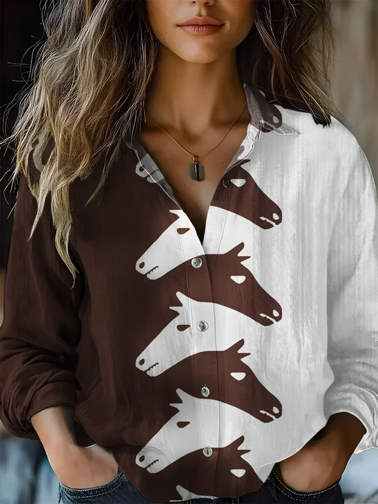 Chemises Femmes Décontracté Printemps / Automne cheval Polyester Léger Coupe Régulière Manches trois quarts Droit Col de Chemise