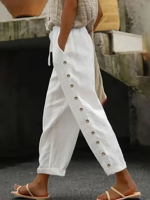Pantalons Décontracté Plain Printemps / Automne Naturel Aucune élasticité Quotidien Ample Droit Pantalon baggy pour Femmes