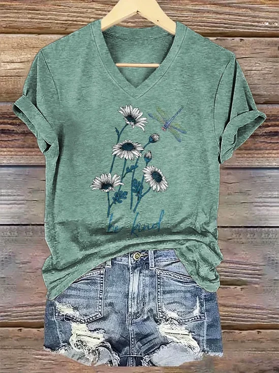 T-shirts Décontracté Floral Été Polyester Micro-élasticité Quotidien Coupe Régulière Manches Courtes Trapèze pour Femmes