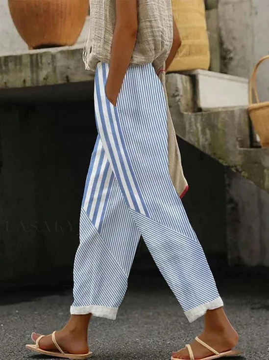 Pantalons Rayé Décontracté Printemps / Automne Polyester Quotidien Ample Droit Régulier Pantalon baggy pour Femmes