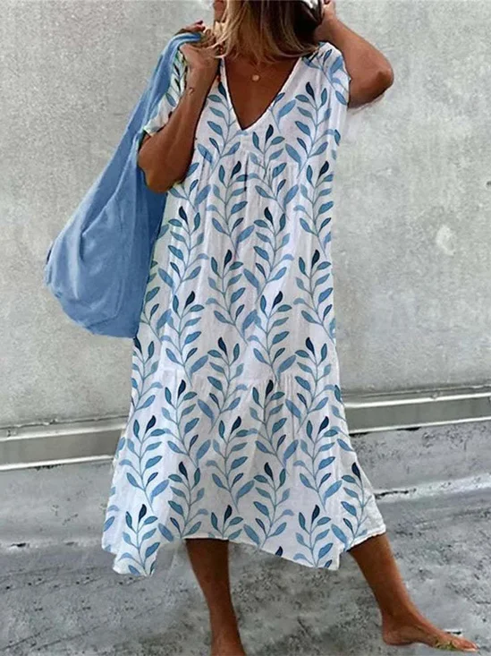 Femmes Plantes Comme Image Col V Confortable Robe Maxi Décontracté