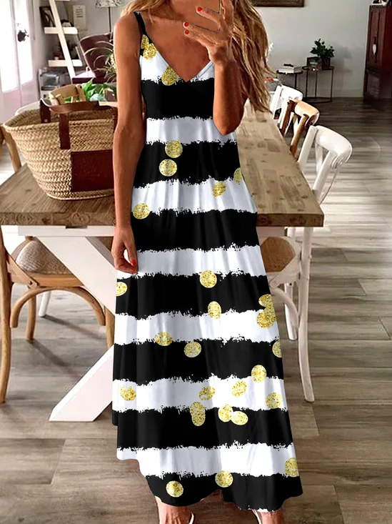 Femmes Géométrique Blanc à Bretelles Confortable Robe Maxi Décontracté