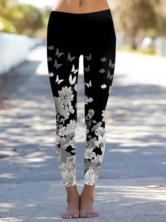 Pantalons Décontracté Floral Printemps / Automne Coton Naturel Coupe Régulière Long Régulier Élasticité moyenne pour Femmes