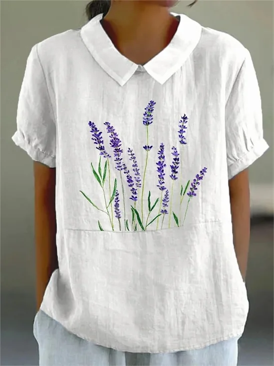 Blouses Simple Été Plantes Polyester Quotidien Demi Manche Col Châle Régulier Régulier pour Femmes