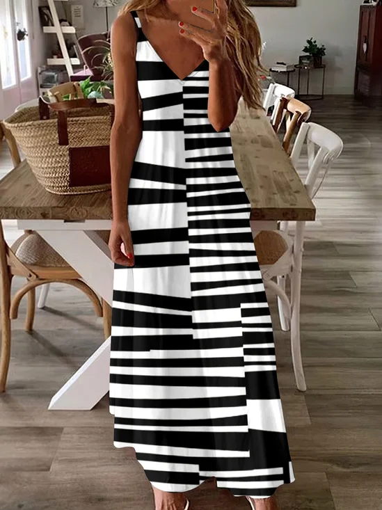 Femmes Géométrique Blanc à Bretelles Confortable Robe Maxi Décontracté