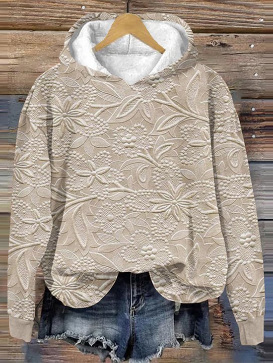 à Capuche Femmes Décontracté Floral Printemps / Automne Coton Micro-élasticité Quotidien Ample Manches Longues Droit
