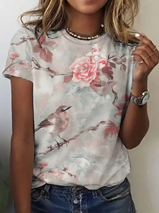 T-shirts Décontracté Imprimé d'Animal Été Micro-élasticité Quotidien Manches Courtes Régulier Trapèze Régulier pour Femmes