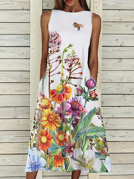 Femmes Floral Comme Image Col Rond Confortable Robe Maxi Décontracté