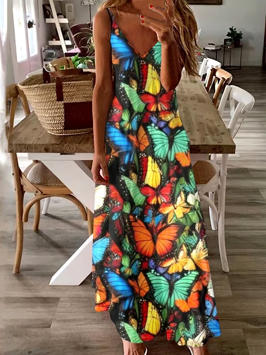 Femmes Géométrique Multicolore à Bretelles Confortable Robe Maxi Décontracté