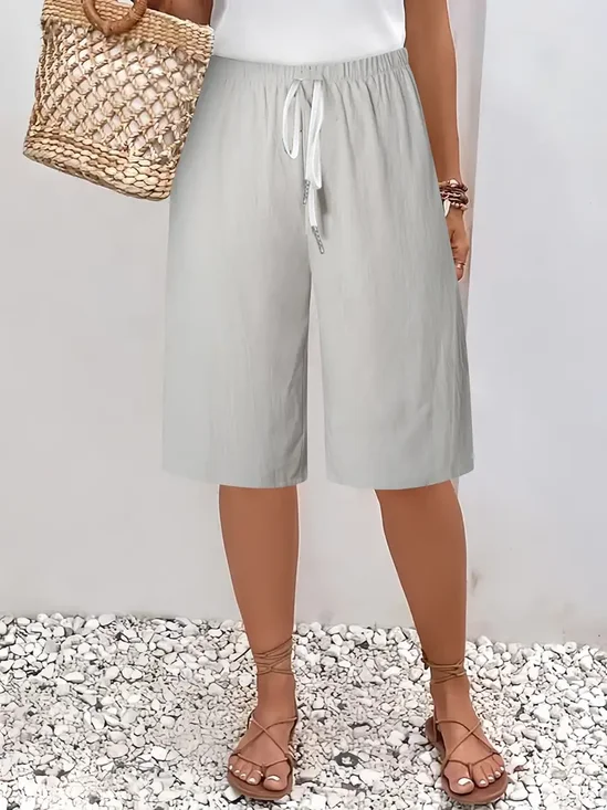 Pantalons Femmes Décontracté Plain Été Polyester Naturel Ample Pantalon droit Régulier Cinquième pantalon