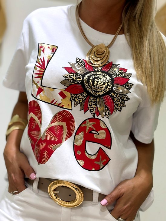 T-shirts Décontracté Lettres de texte Été Coton Coupe Régulière Manches Courtes Régulier Trapèze Régulier pour Femmes