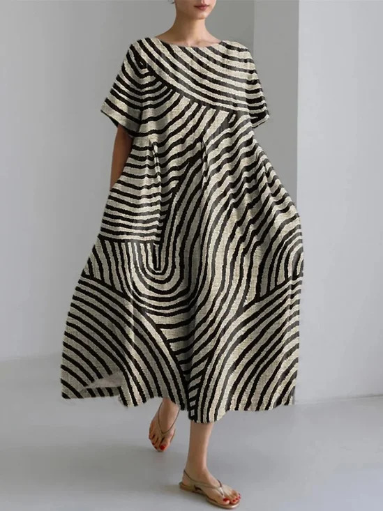 Femmes Rayé Comme Image Col Rond Confortable Robe Maxi Décontracté