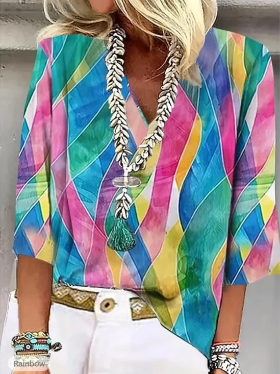Blouses Simple Bloc de Couleur Été Aucune élasticité Quotidien Ample Col Châle Régulier Régulier pour Femmes