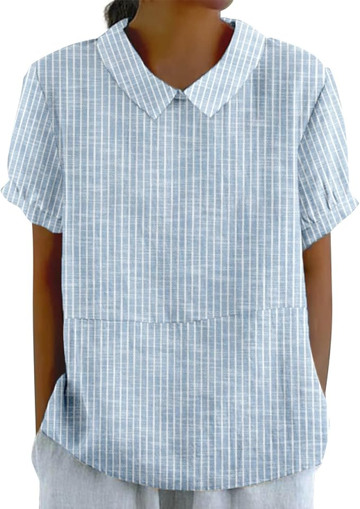 Blouses Femmes Élégant Été Plaid Aucune élasticité Demi Manche Col Châle Régulier Droit Régulier