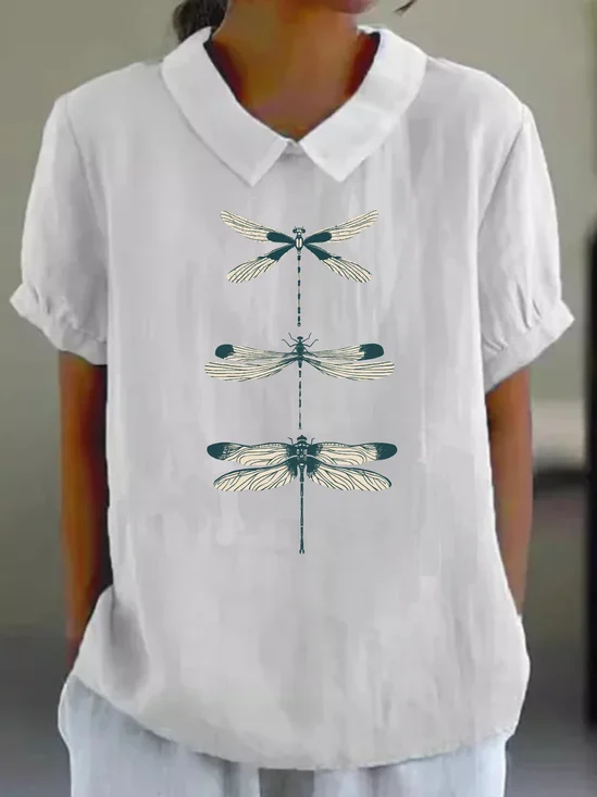 Blouses Femmes Simple Été Libellule Polyester Quotidien Ample Demi Manche Col Châle Droit