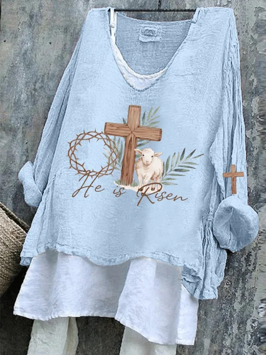 T-shirts Rétro Printemps / Automne PÂQUES (lapin) Coton Micro-élasticité Ample Régulier Trapèze Régulier pour Femmes