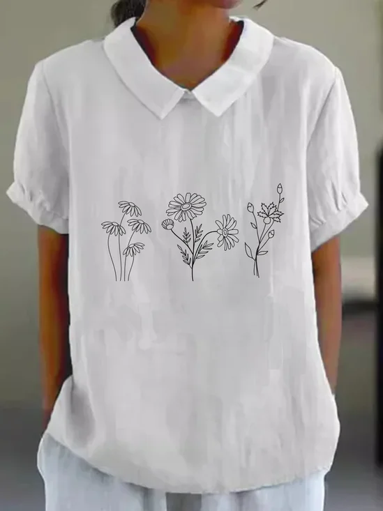 Blouses Femmes Décontracté Été Marguerite Polyester Quotidien Demi Manche Col Châle Régulier Régulier