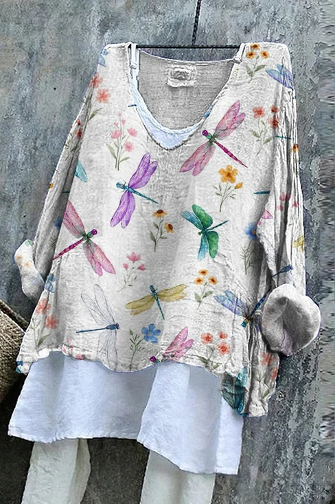 T-shirts Décontracté Imprimé d'Animal Printemps / Automne en Lin Quotidien Manches Longues Régulier Trapèze Régulier pour Femmes