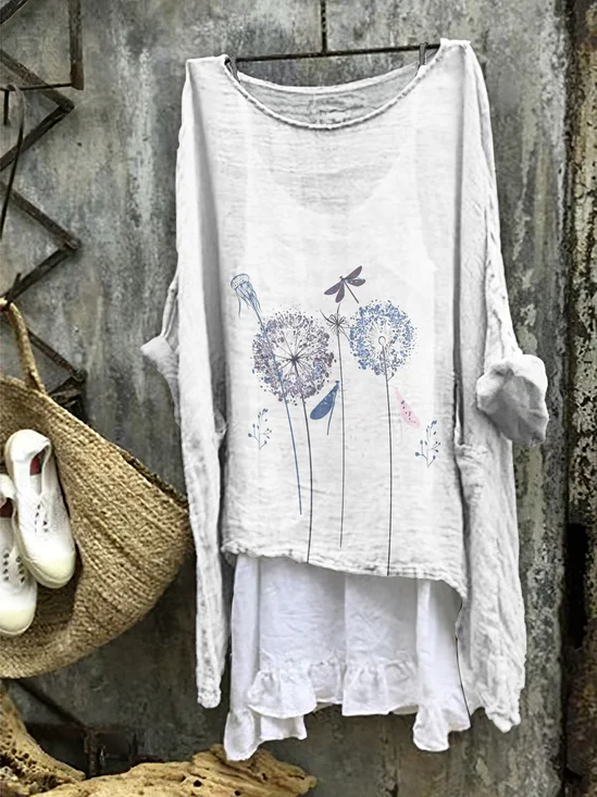 Femmes Floral Blanc Col Rond Confortable Robe Mi-Longue Décontracté