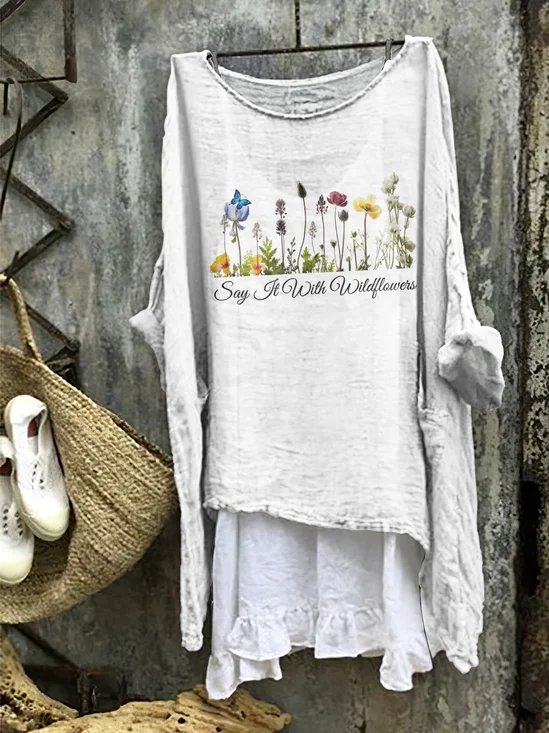 Femmes Floral Blanc Col Rond Confortable Robe Mi-Longue Décontracté