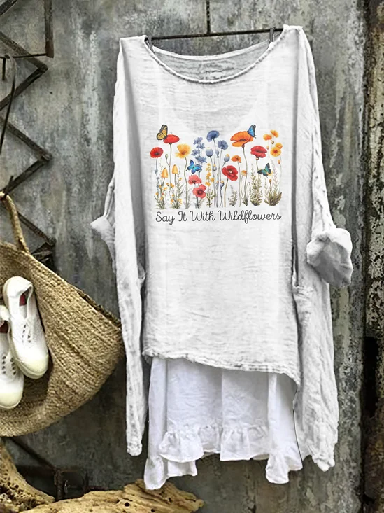 Femmes Floral Blanc Col Rond Confortable Robe Mi-Longue Décontracté