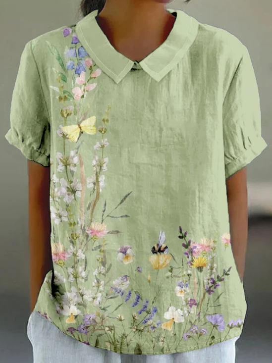 T-shirts Rétro Floral Été Micro-élasticité Quotidien Ample Manches Courtes Régulier Régulier pour Femmes