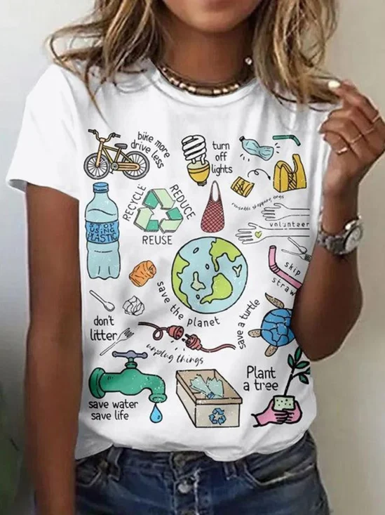 T-shirts Décontracté La peinture Été Coton Micro-élasticité Coupe Régulière Col Rond Régulier Régulier pour Femmes