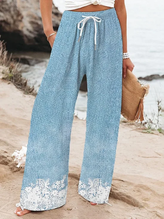 Pantalons Femmes Décontracté Imprimé graphique en faux denim Printemps / Automne Polyester Imprimé Naturel Micro-élasticité Long Droit