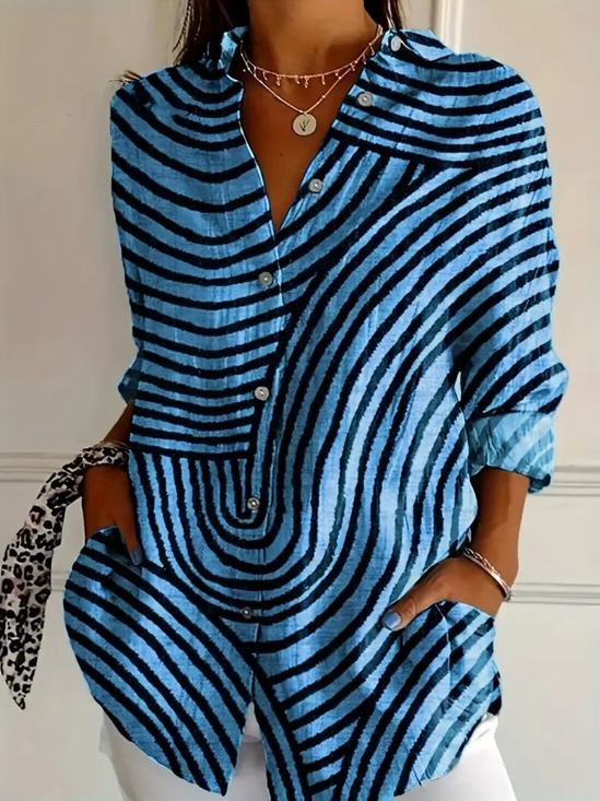 Chemises Rayé Décontracté Printemps / Automne Polyester Coupe Régulière Manches Longues Régulier Régulier Col de Chemise pour Femmes