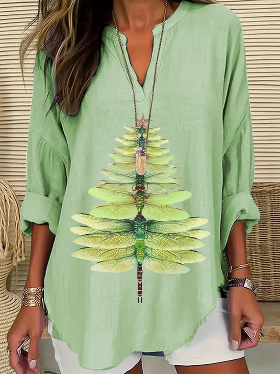 Blouses Simple Été Libellule Polyester Aucune élasticité Ample Demi Manche Col Châle Droit pour Femmes