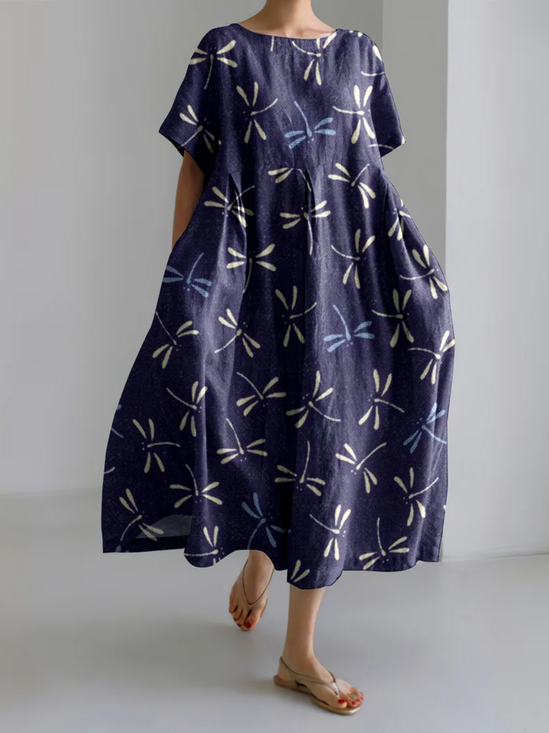 Femmes Imprimé d'Animal Comme Image Col Rond Confortable Robe Maxi Décontracté