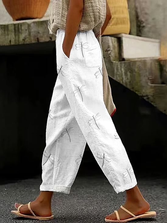 Pantalons Décontracté Printemps / Automne Libellule Coton Naturel Micro-élasticité Quotidien Long Régulier pour Femmes