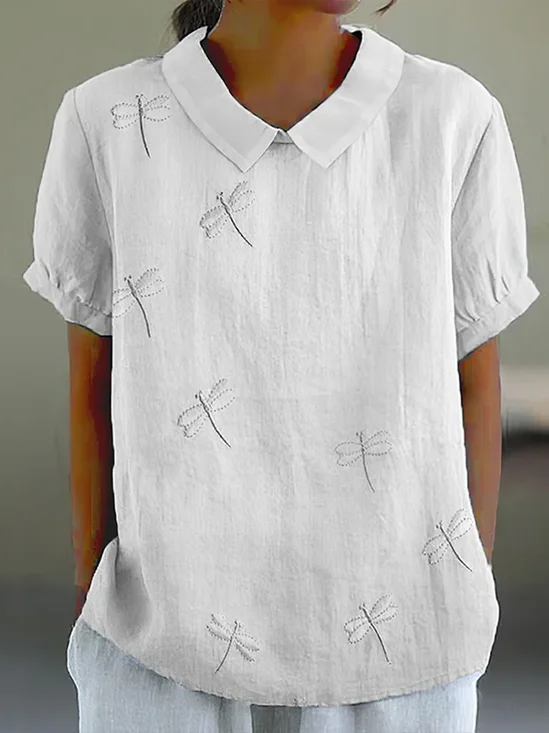 Blouses Simple Été impression en 3D Coton Aucune élasticité Col Châle Régulier Droit Régulier pour Femmes