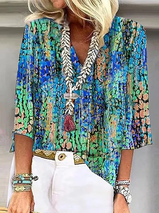 Blouses Femmes Floral Élégant Été Aucune élasticité Vacances Demi Manche Régulier Droit Régulier