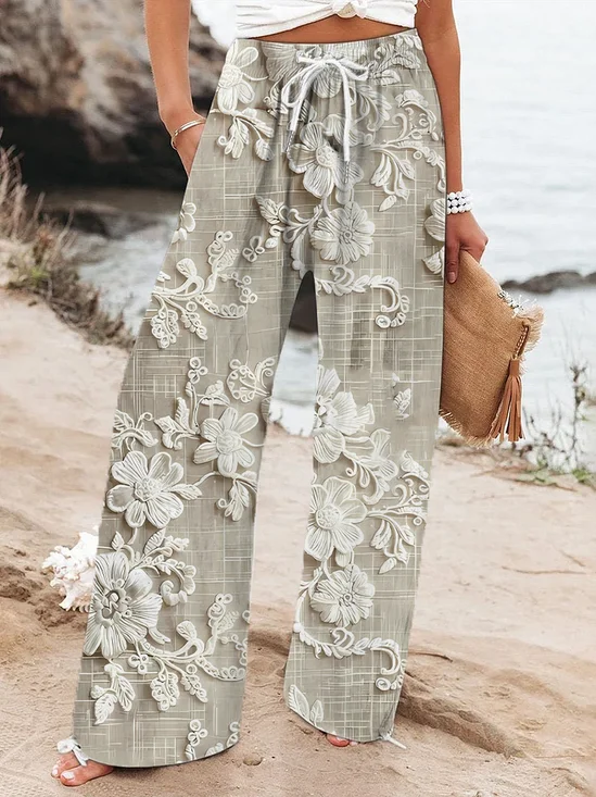 Pantalons Femmes Décontracté Floral Printemps / Automne Imprimé Micro-élasticité Quotidien Droit Régulier Pantalon baggy