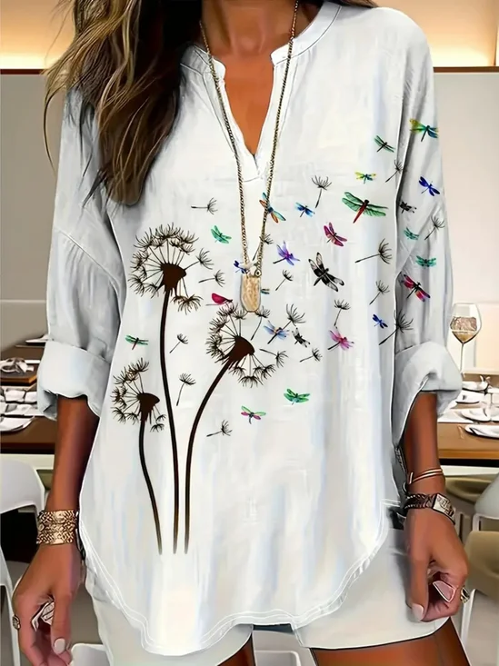 Blouses Élégant Été Pissenlit Aucune élasticité Quotidien Ample Demi Manche Régulier Régulier pour Femmes
