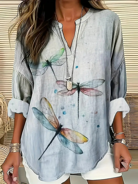 Blouses Femmes Décontracté Été Libellule Polyester Aucune élasticité Ample Demi Manche Régulier Régulier