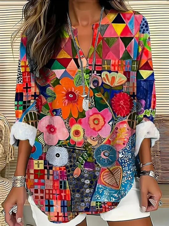 Blouses Femmes Décontracté Floral Été Quotidien Ample Demi Manche Régulier Droit Régulier