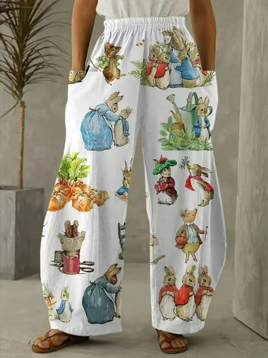 Pantalons Décontracté Printemps / Automne PÂQUES (lapin) Polyester Naturel Coupe Régulière Pantalon droit Long Régulier pour Femmes