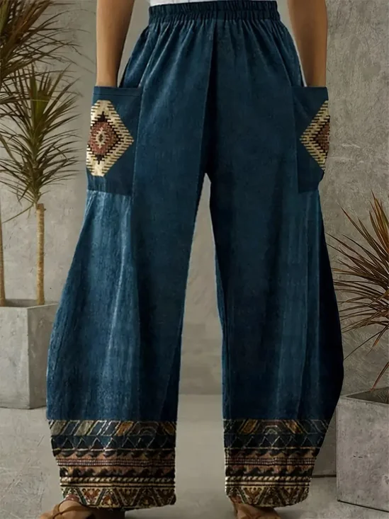 Pantalons Décontracté Printemps / Automne Ethnique Géométrie Naturel Micro-élasticité Quotidien Coupe Régulière Droit Régulier pour Femmes