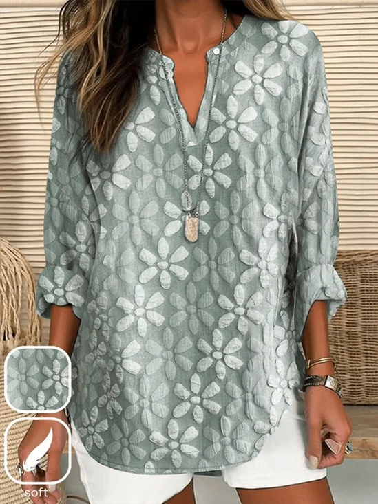 Blouses Femmes Décontracté Floral Été Coton Aucune élasticité Quotidien Demi Manche Col Châle Régulier