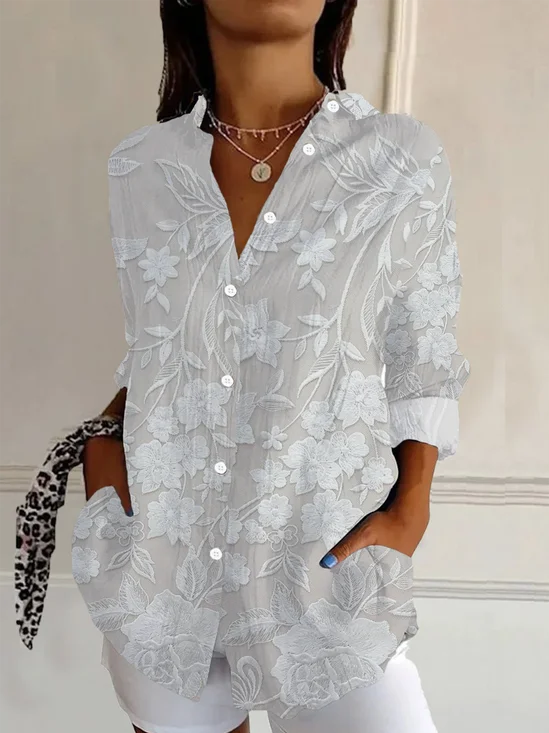 Chemises Femmes Décontracté Floral Printemps / Automne Polyester Quotidien Ample Boucle Régulier Col de Chemise