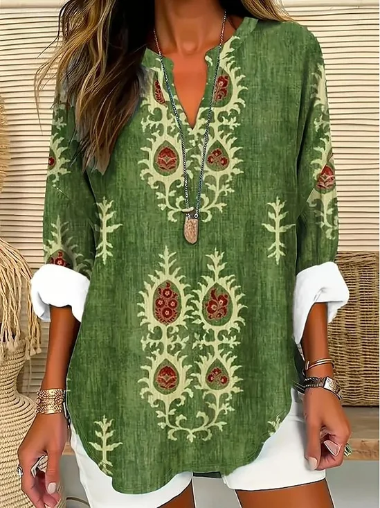 Blouses Femmes Simple Été Ethnique Géométrie Coton Aucune élasticité Ample Régulier Droit Régulier