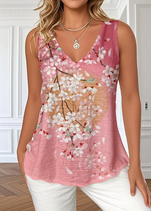 T-shirts Décontracté Floral Été Polyester Col V Micro-élasticité Ample Régulier Trapèze pour Femmes