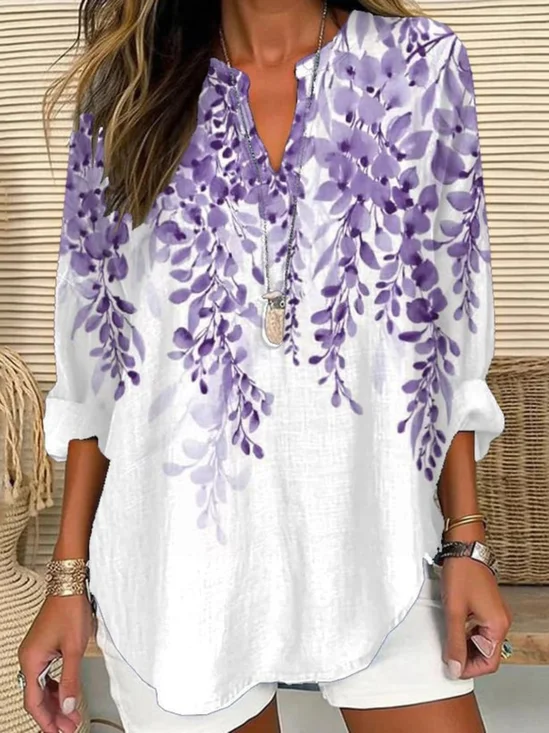 Blouses Femmes Simple Floral Été Coton Aucune élasticité Ample Demi Manche Régulier Droit