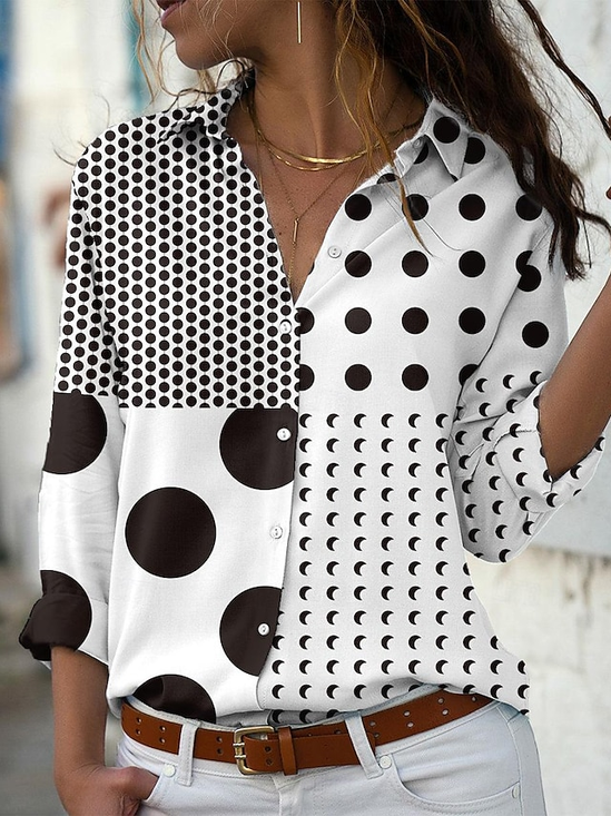 Chemises Pois Polka Décontracté Printemps / Automne Micro-élasticité Coupe Régulière Régulier Trapèze Régulier Col de Chemise pour Femmes